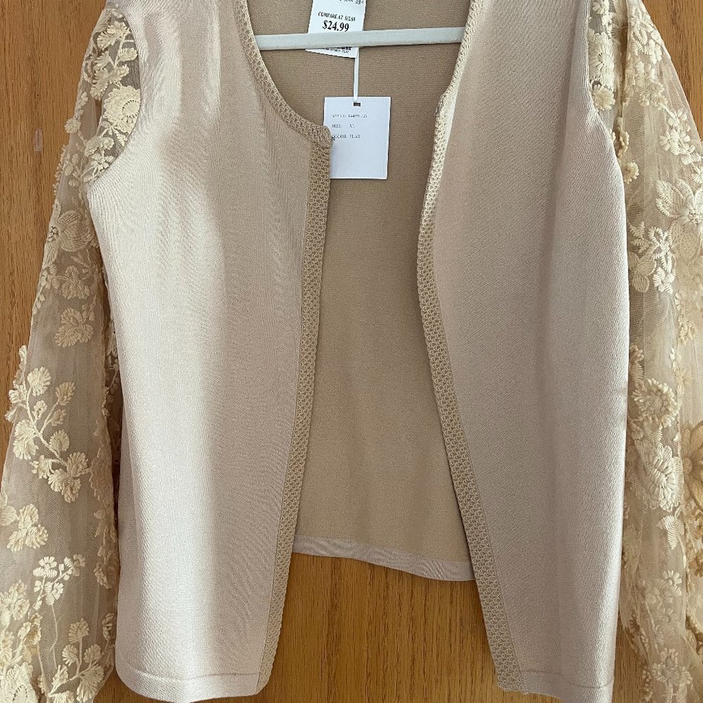 Tan Cardigan with Lace Sleeves